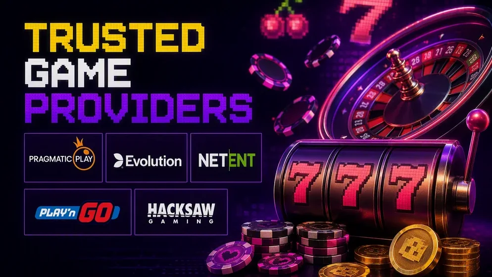 Provider logos Pragmatic Play Evolution NetEnt Play'n GO Hacksaw